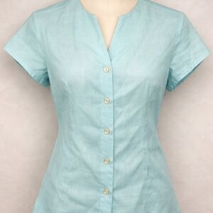 Talbots Light Aqua Short-Sleeve Button-Front Shirt